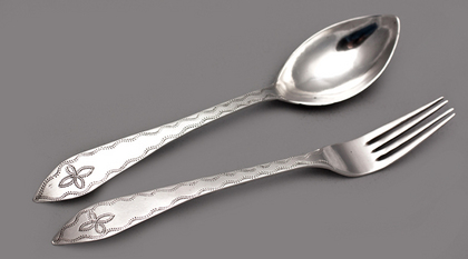 Cape Silver Lemoen Lepel and Konfyt Fork (Orange Spoon and Preserve Fork) - Pair, Johannes Combrink